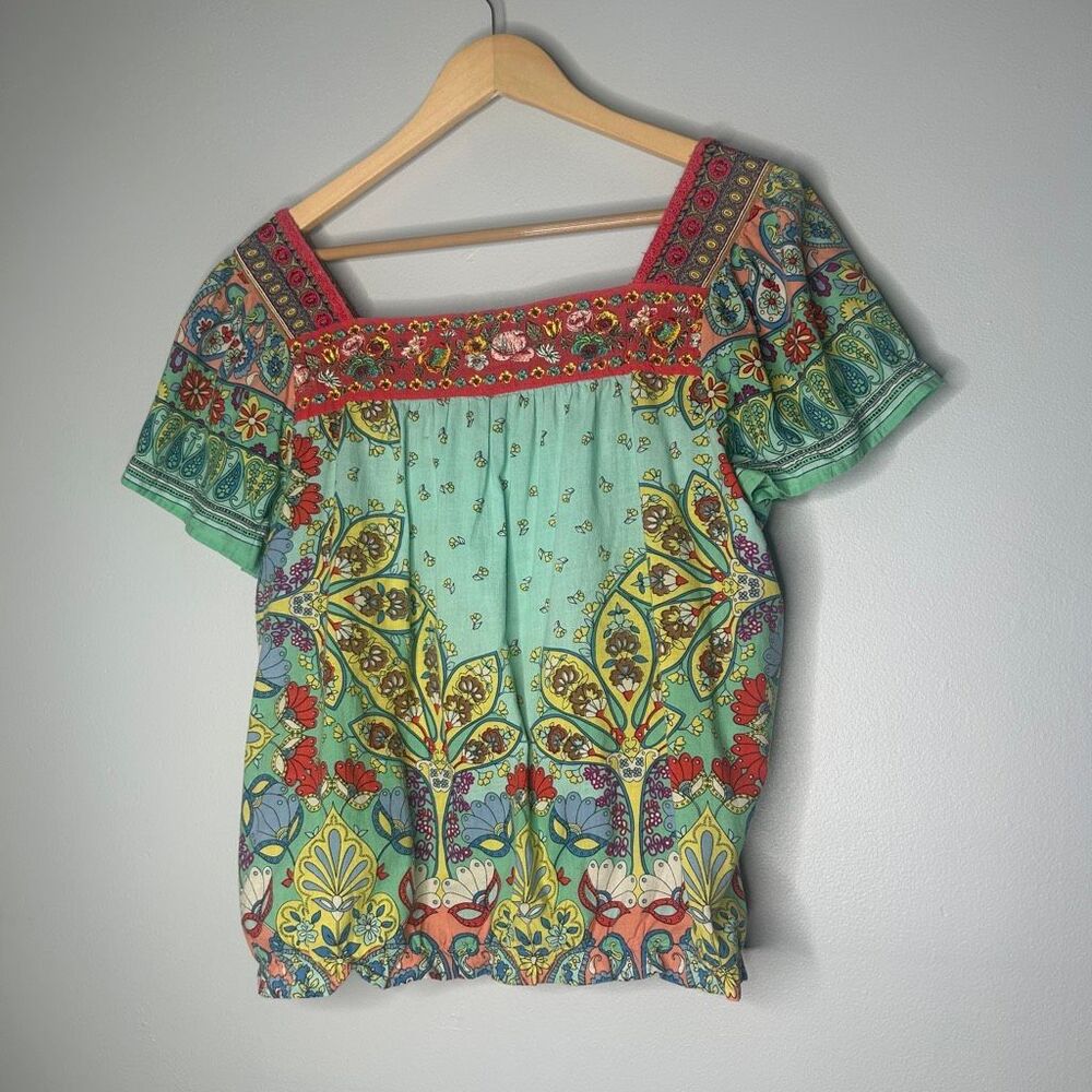 Johnny Was Boho Paisley Floral Embroidered Square Neck Blouse Top Size Large - Picture 2 of 5